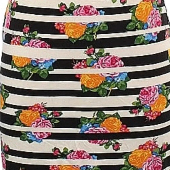 LuLaRoe Julia Fitted Bodycon Sheath Midi Dress Floral Stripes Size XS - Picture 4 of 5